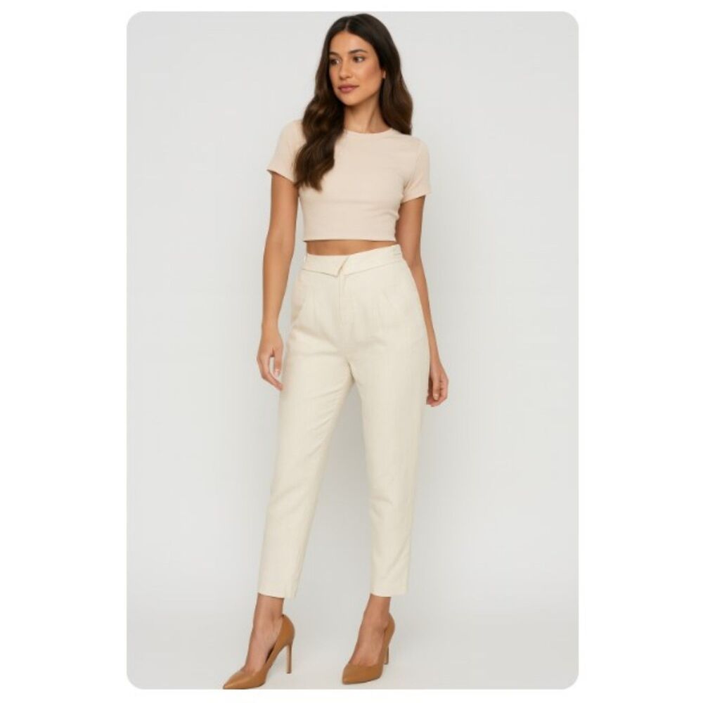 Catherine Gee Pants NWOT White Linen Silk Trousers Pleated Womens Size 6